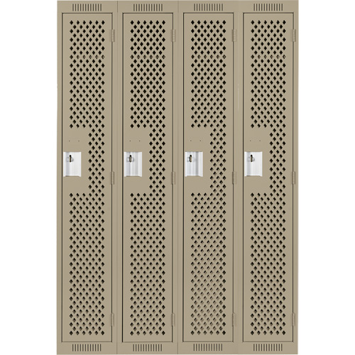 Clean Line Lockers, Bank of 4, 48" x 15" x 72", Steel, Beige, Rivet (Assembled), Perforated Trail Hammer and Bolt