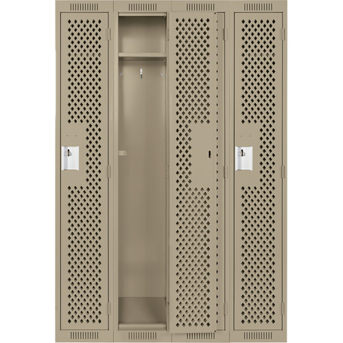 Clean Line Lockers, Bank of 4, 48" x 15" x 72", Steel, Beige, Rivet (Assembled), Perforated Trail Hammer and Bolt