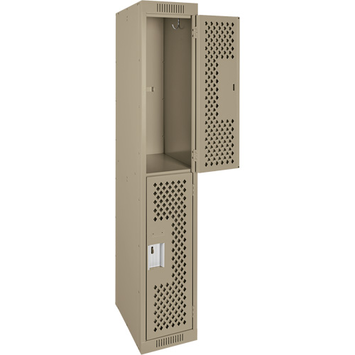 Casiers Clean Line, 2 niveaux, 12" x 15" x 72", Acier, Beige, Rivet (assembl&eacute;), Perfor&eacute; Trail Hammer and Bolt