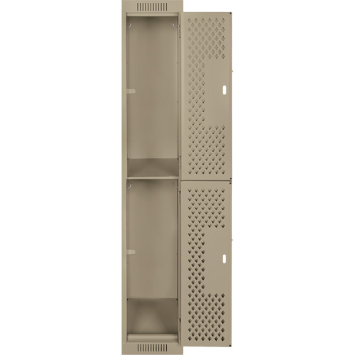 Casiers Clean Line, 2 niveaux, 12" x 15" x 72", Acier, Beige, Rivet (assembl&eacute;), Perfor&eacute; Trail Hammer and Bolt