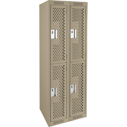 Clean Line Lockers, 2 -tier, Bank of 2, 24" x 12" x 72", Steel, Beige, Rivet (Assembled), Perforated Trail Hammer and Bolt