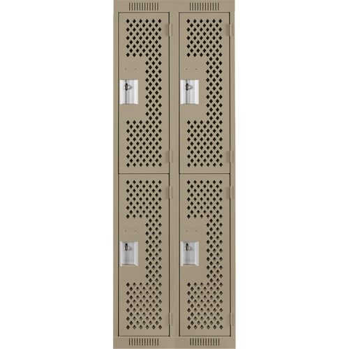 Clean Line Lockers, 2 -tier, Bank of 2, 24" x 12" x 72", Steel, Beige, Rivet (Assembled), Perforated Trail Hammer and Bolt