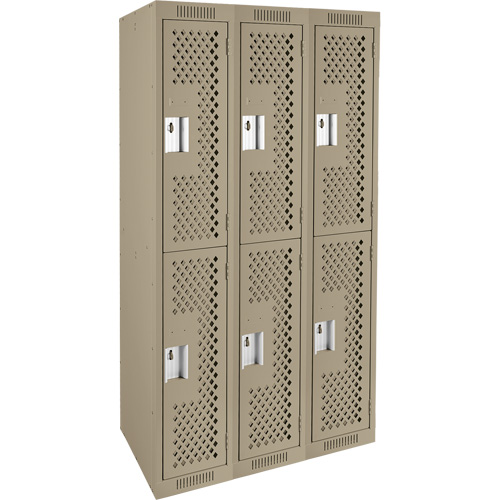 Casiers Clean Line, 2 niveaux, Bloc de 3, 36" x 15" x 72", Acier, Beige, Rivet (assembl&eacute;), Perfor&eacute; Trail Hammer and Bolt