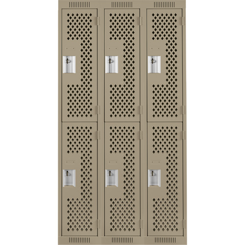 Casiers Clean Line, 2 niveaux, Bloc de 3, 36" x 15" x 72", Acier, Beige, Rivet (assembl&eacute;), Perfor&eacute; Trail Hammer and Bolt