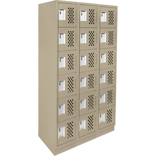 Assembled Lockerettes Clean Line Perforated Economy Lockers, 6 -tier, Bank of 3, 18" x 72" x 12", Steel Trail Hammer and Bolt
