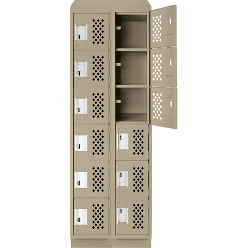 Assembled Lockerettes Clean Line Perforated Economy Lockers, 6 -tier, Bank of 2, 18" x 72" x 12", Steel Trail Hammer and Bolt