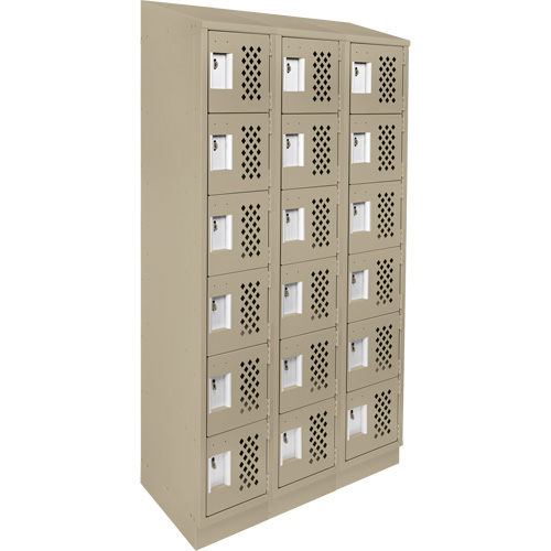 Assembled Lockerettes Clean Line Perforated Economy Lockers, 6 -tier, Bank of 3, 18" x 72" x 12", Steel Trail Hammer and Bolt
