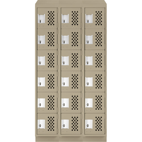 Assembled Lockerettes Clean Line Perforated Economy Lockers, 6 -tier, Bank of 3, 18" x 72" x 12", Steel Trail Hammer and Bolt