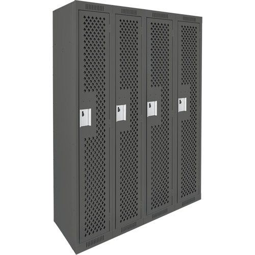 Clean Line Lockers, Bank of 4, 48" x 12" x 72", Steel, Charcoal, Rivet (Assembled), Perforated Trail Hammer and Bolt