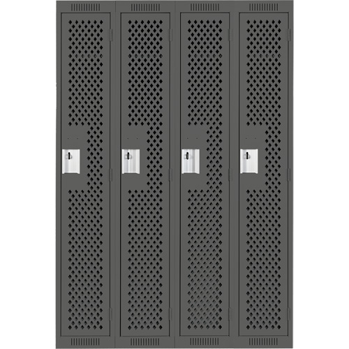 Clean Line Lockers, Bank of 4, 48" x 12" x 72", Steel, Charcoal, Rivet (Assembled), Perforated Trail Hammer and Bolt