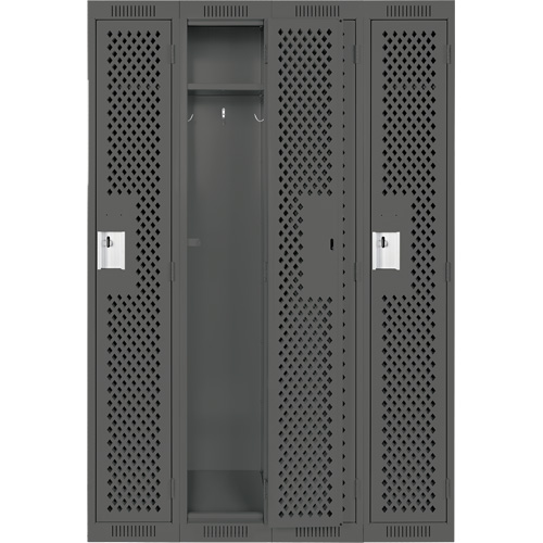 Clean Line Lockers, Bank of 4, 48" x 12" x 72", Steel, Charcoal, Rivet (Assembled), Perforated Trail Hammer and Bolt