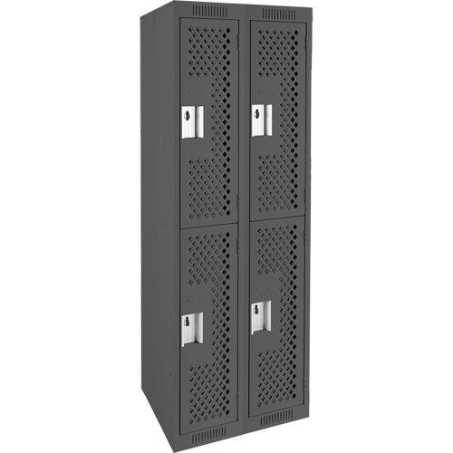 Clean Line Lockers, 2 -tier, Bank of 2, 24" x 15" x 72", Steel, Charcoal, Rivet (Assembled), Perforated Trail Hammer and Bolt