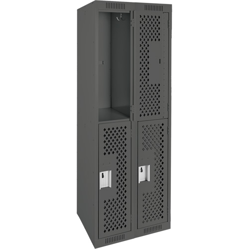 Clean Line Lockers, 2 -tier, Bank of 2, 24" x 15" x 72", Steel, Charcoal, Rivet (Assembled), Perforated Trail Hammer and Bolt