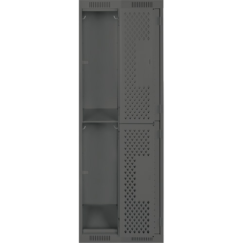 Clean Line Lockers, 2 -tier, Bank of 2, 24" x 15" x 72", Steel, Charcoal, Rivet (Assembled), Perforated Trail Hammer and Bolt