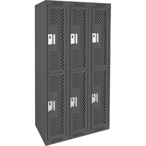 Clean Line Lockers, 2 -tier, Bank of 3, 36" x 12" x 72", Steel, Charcoal, Rivet (Assembled), Perforated Trail Hammer and Bolt