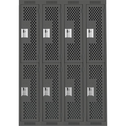 Clean Line Lockers, 2 -tier, Bank of 4, 48" x 12" x 72", Steel, Charcoal, Rivet (Assembled), Perforated Trail Hammer and Bolt