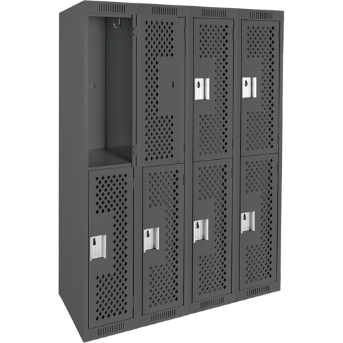 Clean Line Lockers, 2 -tier, Bank of 4, 48" x 12" x 72", Steel, Charcoal, Rivet (Assembled), Perforated Trail Hammer and Bolt