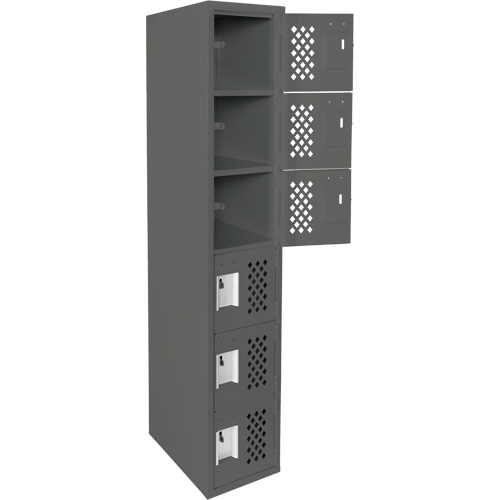 Assembled Lockerettes Clean Line Perforated Economy Lockers, 6 -tier, 18" x 72" x 12", Steel Trail Hammer and Bolt