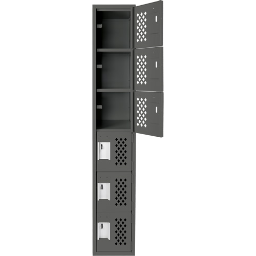 Assembled Lockerettes Clean Line Perforated Economy Lockers, 6 -tier, 18" x 72" x 12", Steel Trail Hammer and Bolt