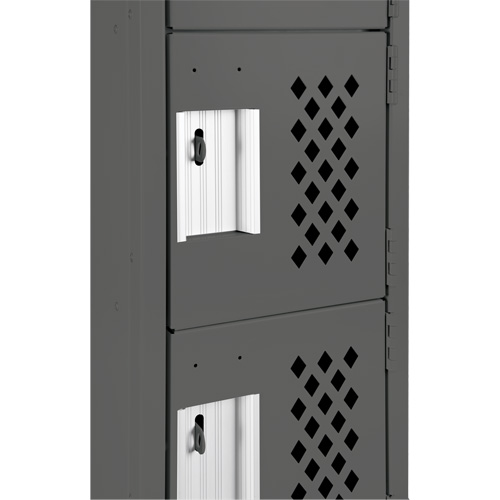 Assembled Lockerettes Clean Line Perforated Economy Lockers, 6 -tier, Bank of 3, 18" x 72" x 12", Steel Trail Hammer and Bolt