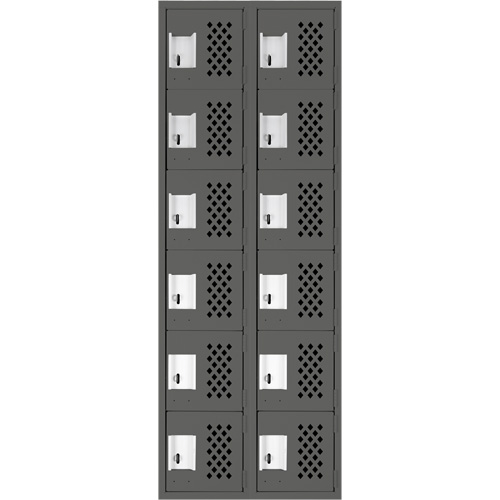 Assembled Lockerettes Clean Line Perforated Economy Lockers, 6 -tier, Bank of 2, 18" x 72" x 12", Steel Trail Hammer and Bolt