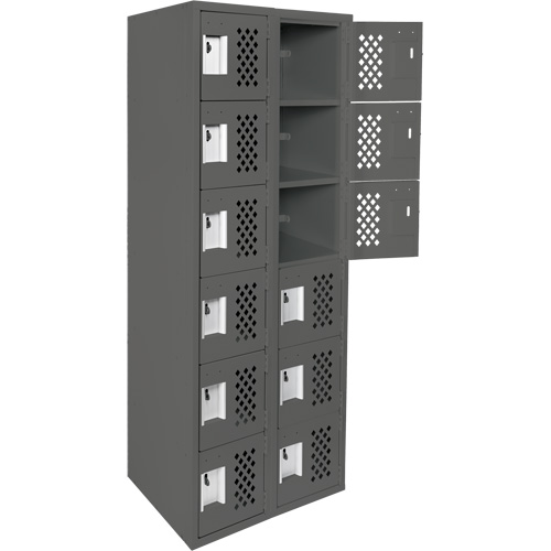 Assembled Lockerettes Clean Line Perforated Economy Lockers, 6 -tier, Bank of 2, 18" x 72" x 12", Steel Trail Hammer and Bolt