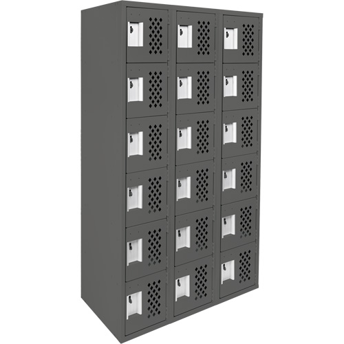 Assembled Lockerettes Clean Line Perforated Economy Lockers, 6 -tier, Bank of 3, 18" x 72" x 12", Steel Trail Hammer and Bolt