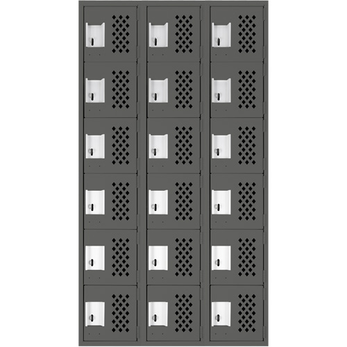 Assembled Lockerettes Clean Line Perforated Economy Lockers, 6 -tier, Bank of 3, 18" x 72" x 12", Steel Trail Hammer and Bolt
