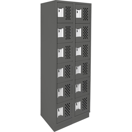 Assembled Lockerettes Clean Line Perforated Economy Lockers, 6 -tier, Bank of 2, 18" x 72" x 12", Steel Trail Hammer and Bolt