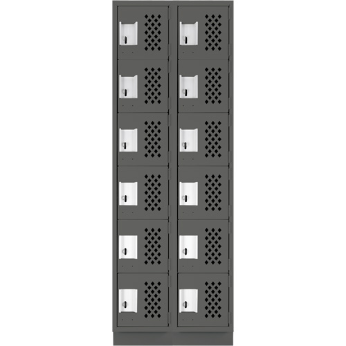 Assembled Lockerettes Clean Line Perforated Economy Lockers, 6 -tier, Bank of 2, 18" x 72" x 12", Steel Trail Hammer and Bolt