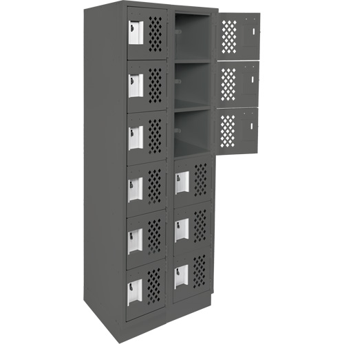 Assembled Lockerettes Clean Line Perforated Economy Lockers, 6 -tier, Bank of 2, 18" x 72" x 12", Steel Trail Hammer and Bolt