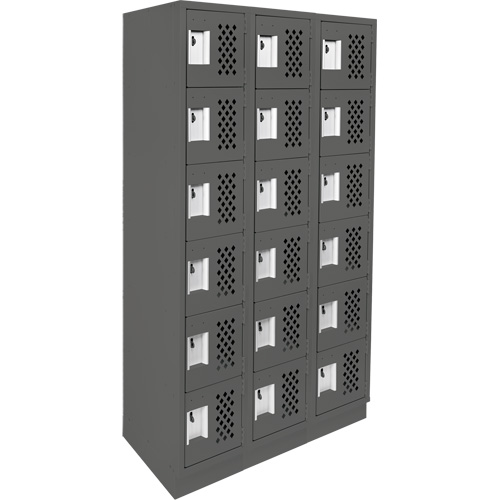 Assembled Lockerettes Clean Line Perforated Economy Lockers, 6 -tier, Bank of 3, 18" x 72" x 12", Steel Trail Hammer and Bolt