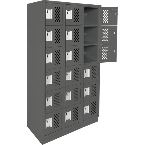 Assembled Lockerettes Clean Line Perforated Economy Lockers, 6 -tier, Bank of 3, 18" x 72" x 12", Steel Trail Hammer and Bolt