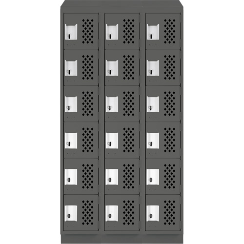 Assembled Lockerettes Clean Line Perforated Economy Lockers, 6 -tier, Bank of 3, 18" x 72" x 12", Steel Trail Hammer and Bolt