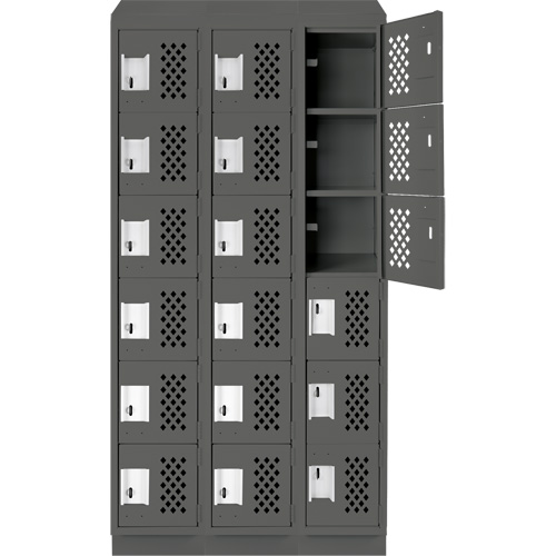 Assembled Lockerettes Clean Line Perforated Economy Lockers, 6 -tier, Bank of 3, 18" x 72" x 12", Steel Trail Hammer and Bolt