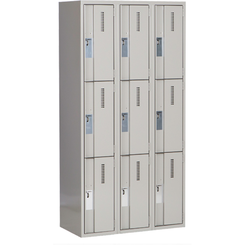 Concorde Heavy-Duty Lockers, 3 -tier, Bank of 3, 36" x 18" x 72", Steel, Grey, Welded (Assembled) Trail Hammer and Bolt