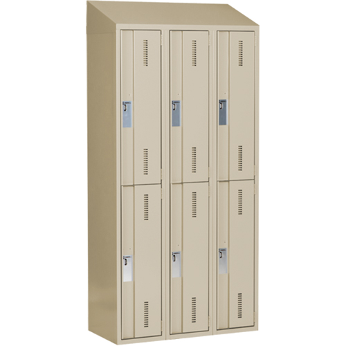 Casiers robustes Concorde, 2 niveaux, Bloc de 3, 36" x 18" x 78", Acier, Beige, Soud&eacute; (assembl&eacute;) Trail Hammer and Bolt