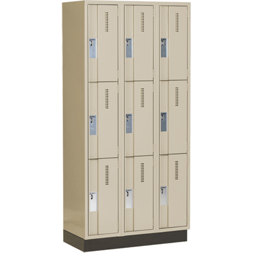 Concorde Heavy-Duty Lockers, 3 -tier, Bank of 3, 36" x 18" x 76", Steel, Beige, Welded (Assembled) Trail Hammer and Bolt