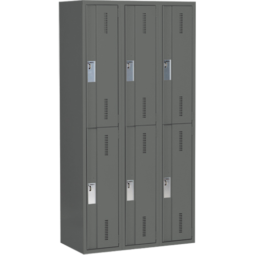 Concorde Heavy-Duty Lockers, 2 -tier, Bank of 3, 36" x 18" x 72", Steel, Charcoal, Welded (Assembled) Trail Hammer and Bolt