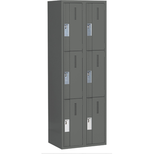 Concorde Heavy-Duty Lockers, 3 -tier, Bank of 2, 24" x 18" x 72", Steel, Charcoal, Welded (Assembled) Trail Hammer and Bolt