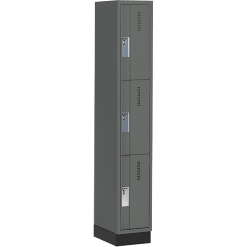 Concorde Heavy-Duty Lockers, 3 -tier, 12" x 18" x 76", Steel, Charcoal, Welded (Assembled) Trail Hammer and Bolt