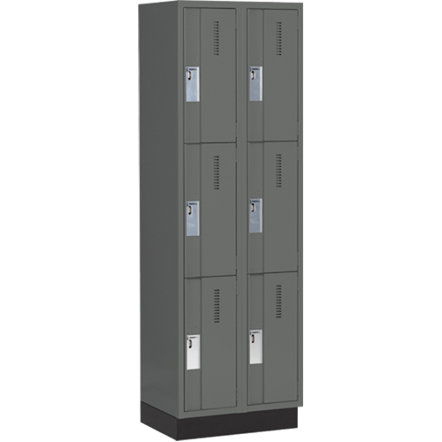 Concorde Heavy-Duty Lockers, 3 -tier, Bank of 2, 24" x 18" x 76", Steel, Charcoal, Welded (Assembled) Trail Hammer and Bolt