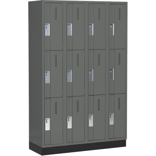 Concorde Heavy-Duty Lockers, 3 -tier, Bank of 4, 48" x 18" x 76", Steel, Charcoal, Welded (Assembled) Trail Hammer and Bolt