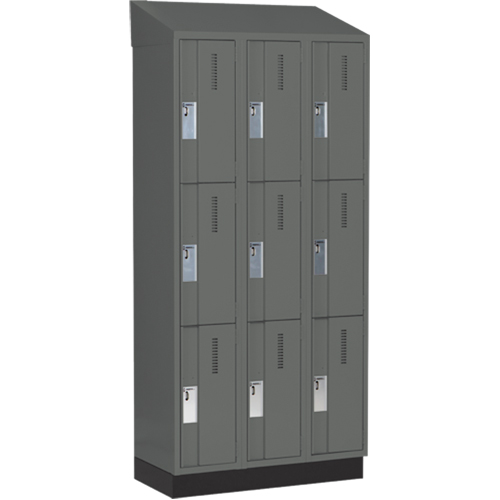 Concorde Heavy-Duty Lockers, 3 -tier, Bank of 3, 36" x 18" x 82", Steel, Charcoal, Welded (Assembled) Trail Hammer and Bolt