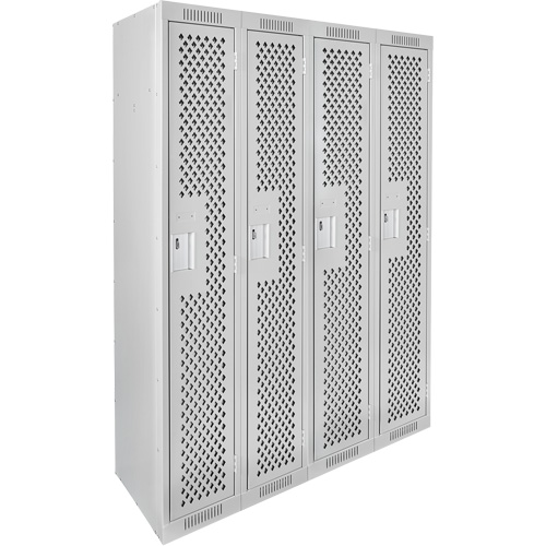 Clean Line Lockers, Bank of 4, 48" x 15" x 72", Steel, Grey, Rivet (Assembled), Perforated Trail Hammer and Bolt
