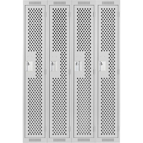 Clean Line Lockers, Bank of 4, 48" x 15" x 72", Steel, Grey, Rivet (Assembled), Perforated Trail Hammer and Bolt