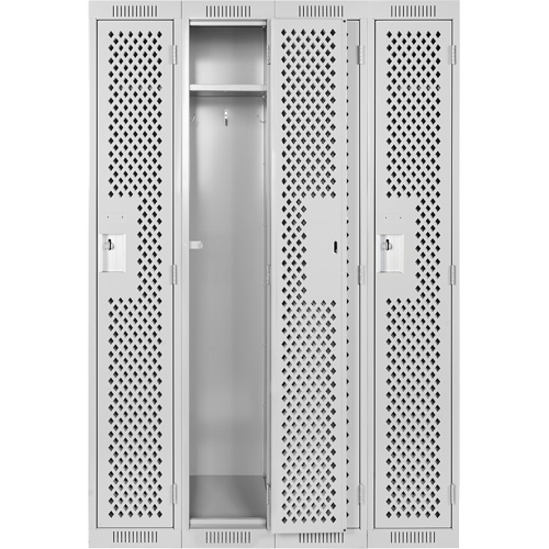 Clean Line Lockers, Bank of 4, 48" x 15" x 72", Steel, Grey, Rivet (Assembled), Perforated Trail Hammer and Bolt