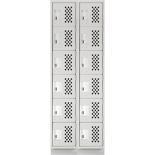 Assembled Lockerettes Clean Line Perforated Economy Lockers, 6 -tier, Bank of 2, 18" x 72" x 12", Steel Trail Hammer and Bolt