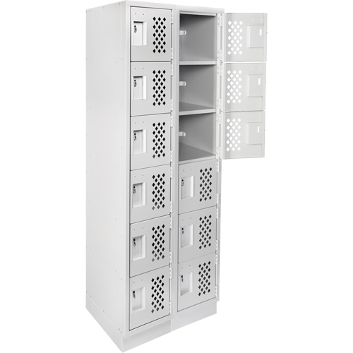 Assembled Lockerettes Clean Line Perforated Economy Lockers, 6 -tier, Bank of 2, 18" x 72" x 12", Steel Trail Hammer and Bolt