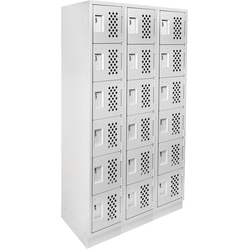 Assembled Lockerettes Clean Line Perforated Economy Lockers, 6 -tier, Bank of 3, 18" x 72" x 12", Steel Trail Hammer and Bolt